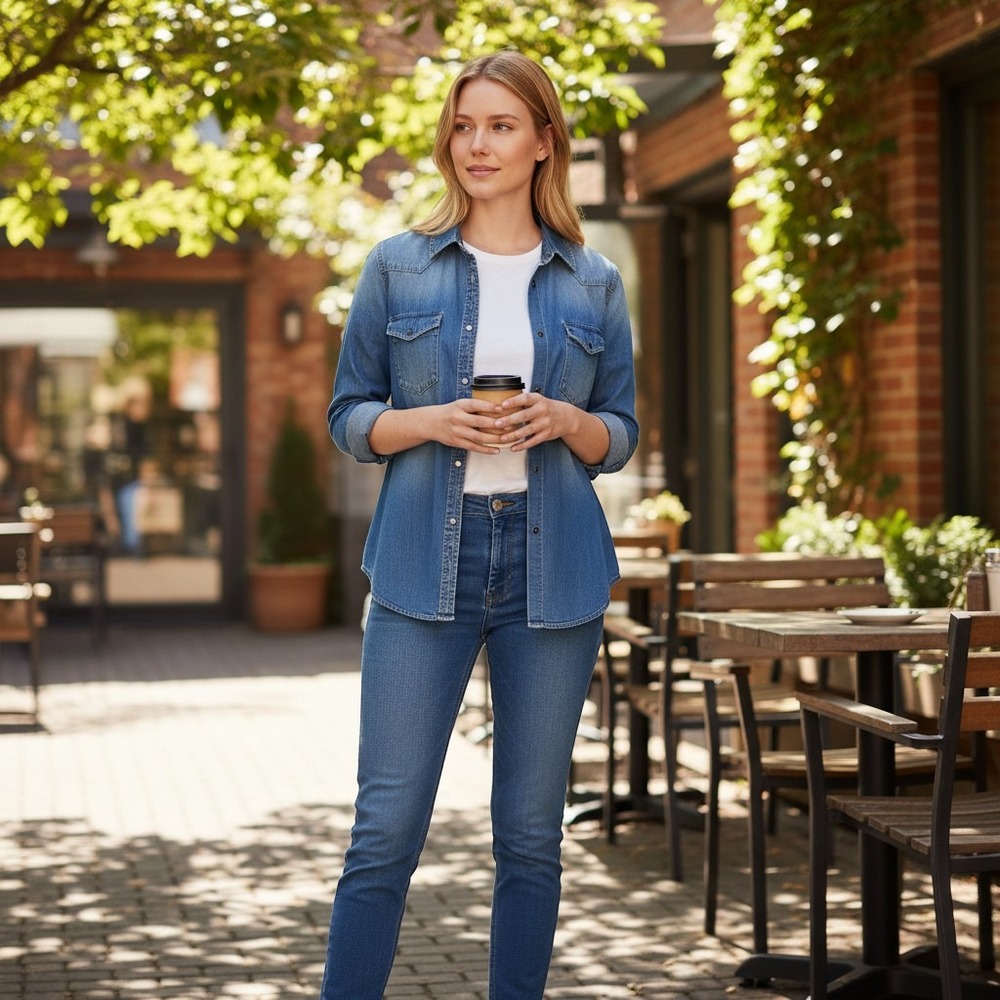 GAP Medium Blue Western Style Denim Button-Up Shirt